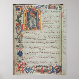Seite der musikalischen Anmerkung mit historiated Poster