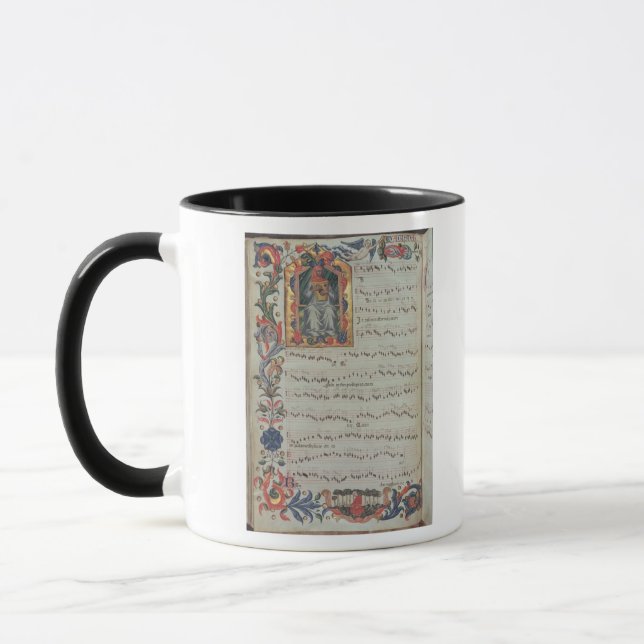 Seite der musikalischen Anmerkung mit historiated Tasse (Links)
