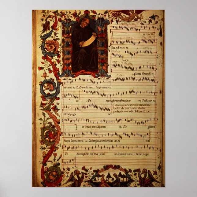 Seite der musikalischen Notation mit geschichteter Poster (Vorne)