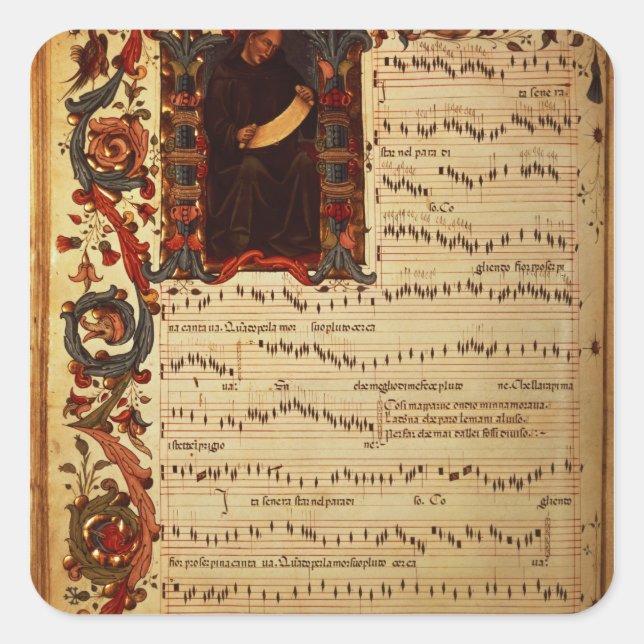 Seite der musikalischen Notation mit geschichteter Quadratischer Aufkleber (Vorderseite)