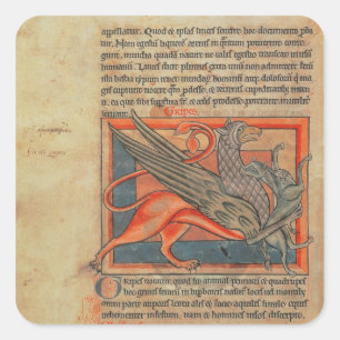 Seite des Textes mit einer Illustration eines Quadratischer Aufkleber