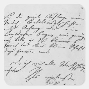 Seite des Textes mit seiner Unterschrift Quadratischer Aufkleber