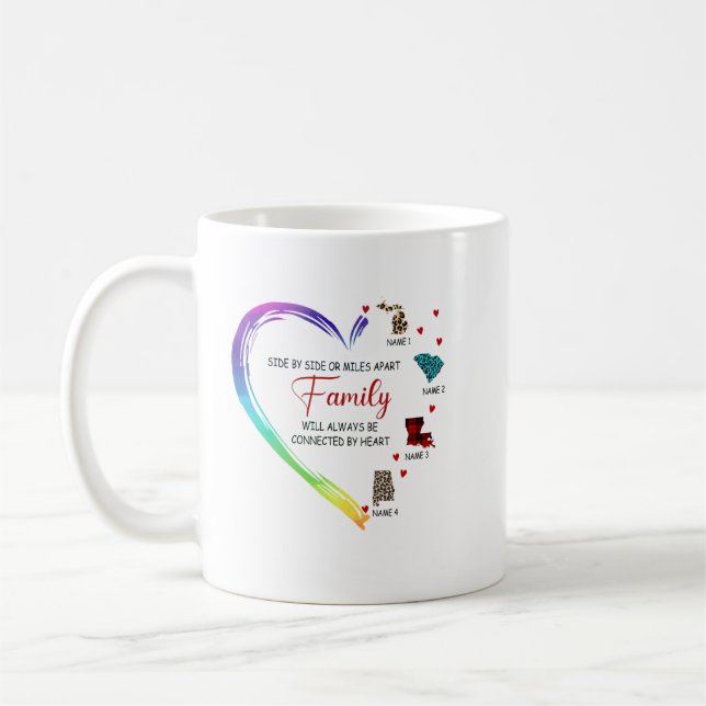 Seite nach Seite oder Meilen nach Herzkus verbunde Kaffeetasse (Links)