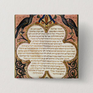 Seite von einer hebräischen Bibel mit Vögeln, 12 Button