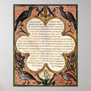 Seite von einer hebräischen Bibel mit Vögeln, 12 Poster