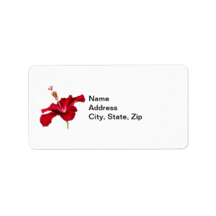 Seitenansicht der Blume des roten Hibiskus Adressaufkleber