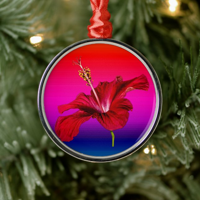 Seitenansicht der Blume des roten Hibiskus Ornament Aus Metall (Baum)