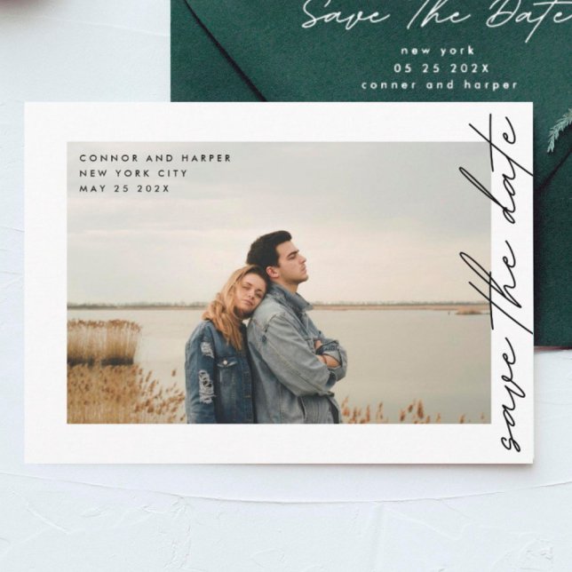 Seitenweise QR-Code einfach elegant Foto-Grenze Save The Date (Von Creator hochgeladen)