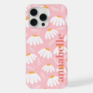 Seitiges Monogramm Name Rosa und Gelbes Blumenmust iPhone 15 Pro Max Hülle