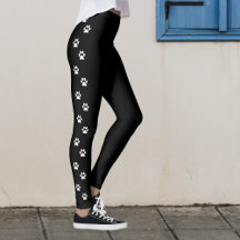 Seitlich gestreifte Pfotenabdruck-Leggings Schwarz