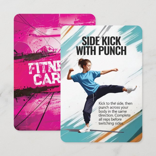 Seitliche Kick Punch Fitness Card mit rosa Backing Save The Date (Vorne/Hinten)