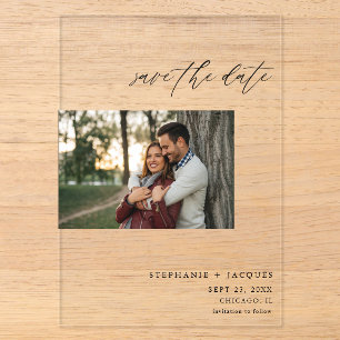 Seitliches Foto Modernes Save-the-Date  Acryleinladungen