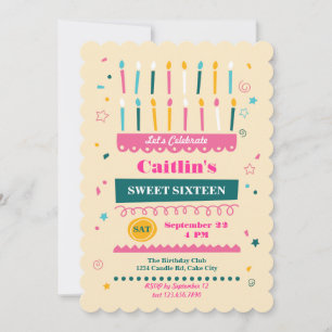 Seize bougies Invitation d'anniversaire