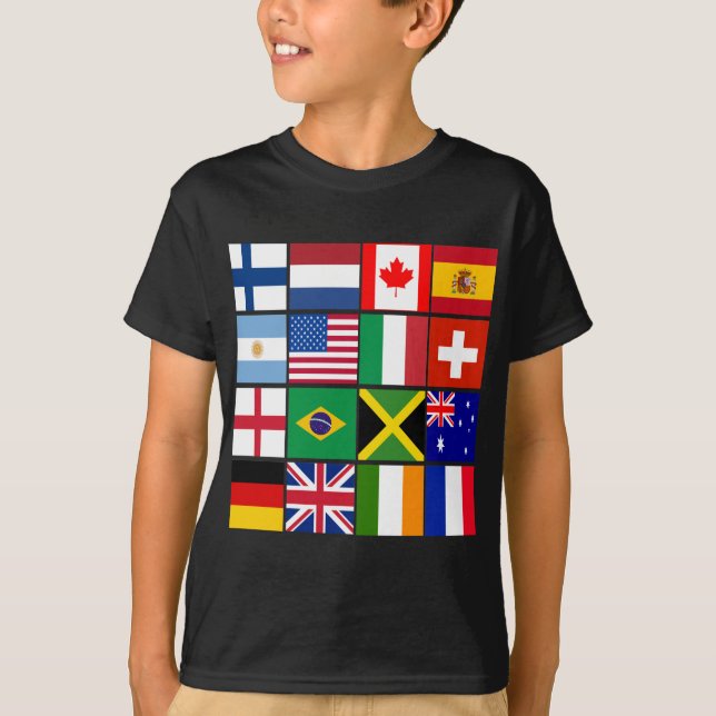 Seize drapeaux de beaucoup de T-shirts de nations, (Devant)