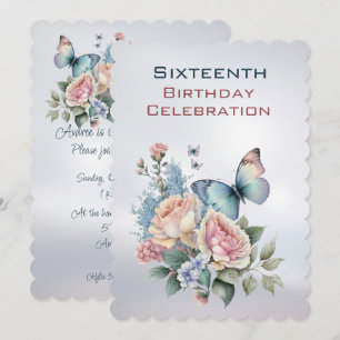 Seizième anniversaire Peonies et Invitation papill