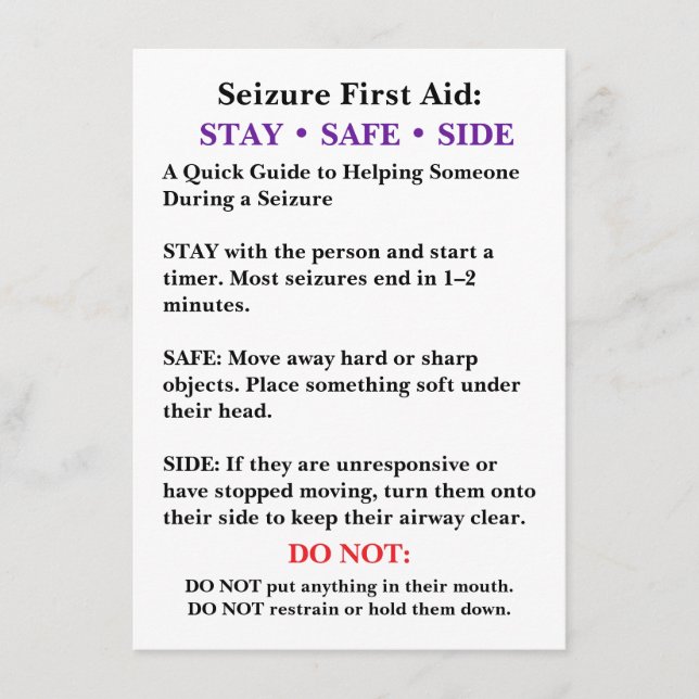 Seizure First Aid Card  Karte (Vorderseite)