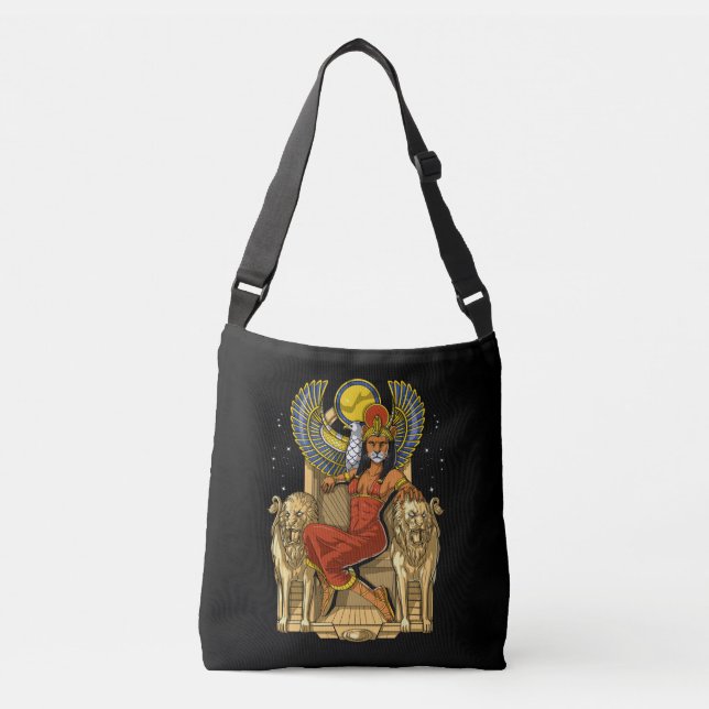 Sekhmet Ägyptische Lioness-Göttin Tragetaschen Mit Langen Trägern (Vorderseite)