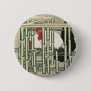 Sekka Roosters aus Momoyogusa japanische Kunst Button