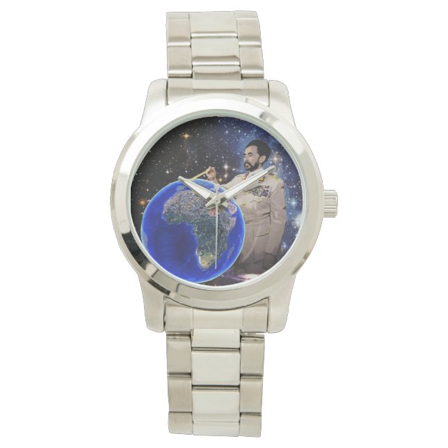 Selassie Rasta Reggae Ethiopia Mens Silver Watch Armbanduhr (Vorderseite)