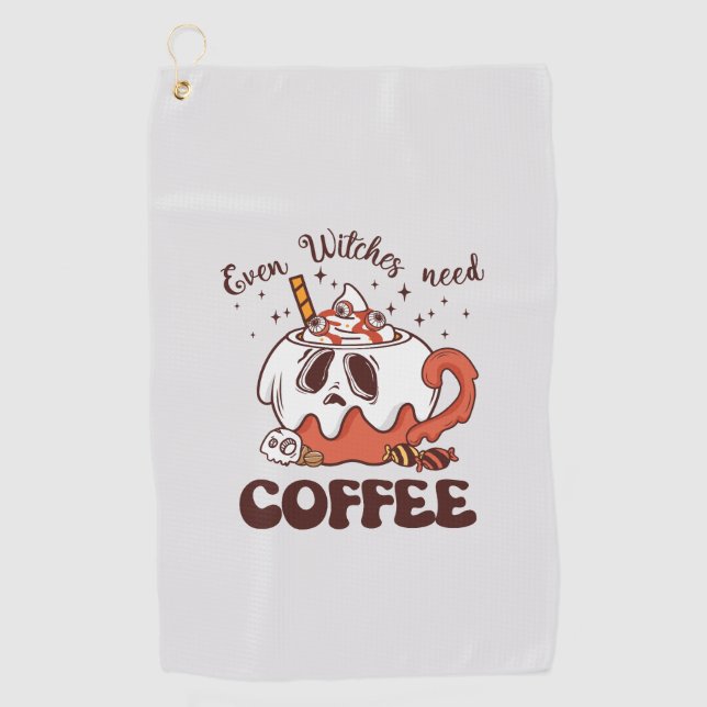 Selbst Hexen brauchen Kaffee Golfhandtuch (Vorderseite)