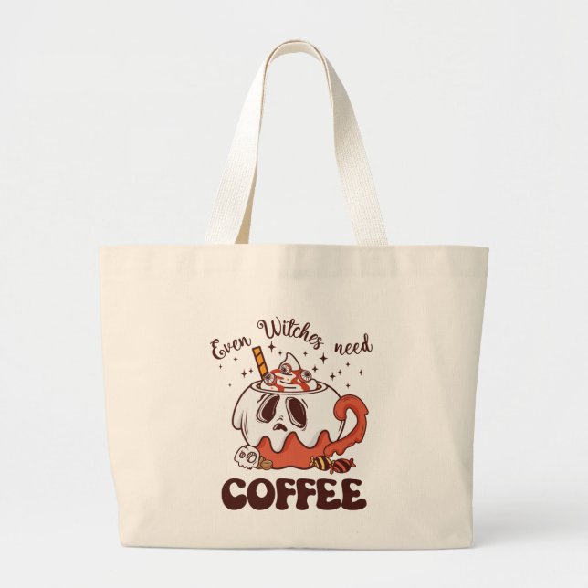 Selbst Hexen brauchen Kaffee Jumbo Stoffbeutel (Vorne)
