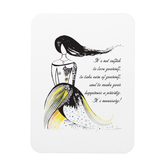 Selbst-LIEBE inspirierend illustrierte Dame Zitat Magnet (Vertikal)