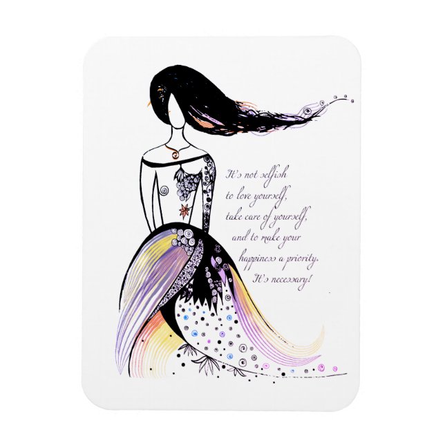 Selbst-LIEBE inspirierend illustrierte Dame Zitat Magnet (Vertikal)