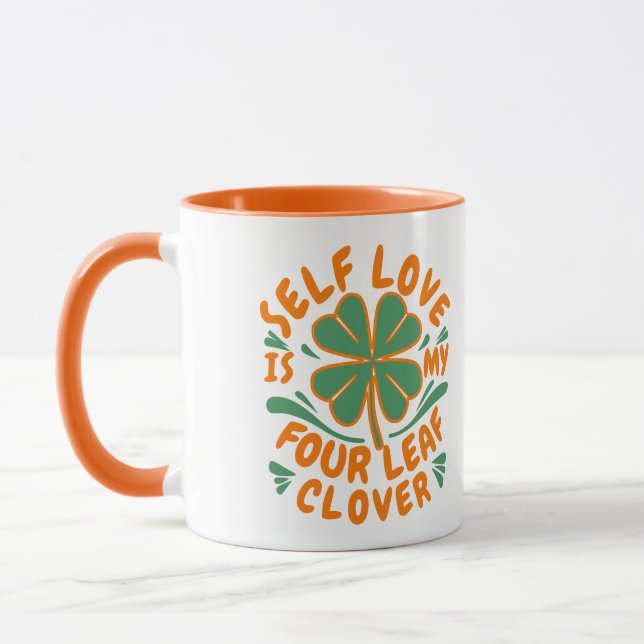 Selbst Liebe Vierblättriges Kleeblatt Motivierend Tasse (Links)