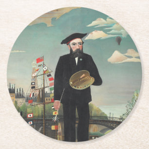 Selbst: Porträt – Landschaft, Henri Rousseau 1890 Runder Pappuntersetzer