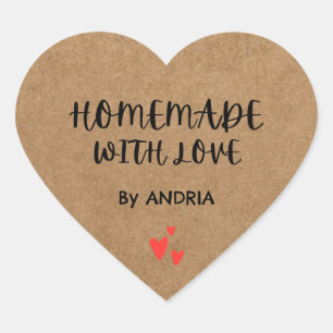 Selbstgemacht mit Liebe Kraft Personalisiert Herz-Aufkleber