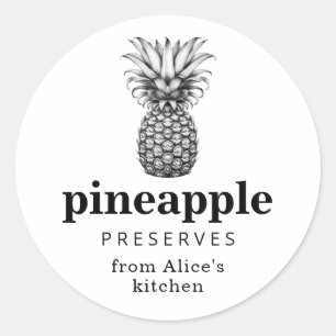 Selbstgemachte Ananas-Konfitüre in Schwarzweiß Runder Aufkleber
