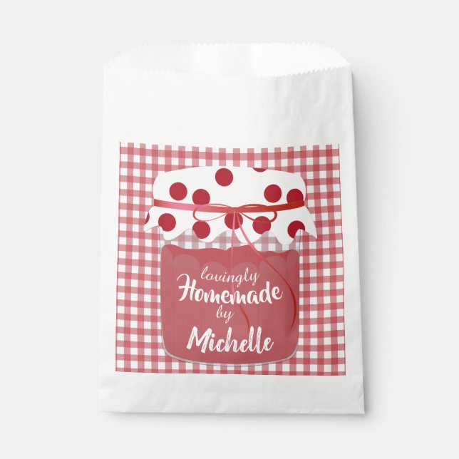 Selbstgemachte hausgemachte Marmelade und Gingham Geschenktütchen (Vorderseite)