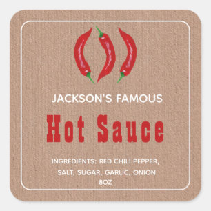 Selbstgemachte Hot Sauce   Chili Sauce Kraft Papie Quadratischer Aufkleber