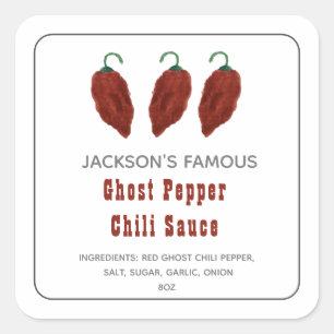 Selbstgemachte Hot Sauce Ghost Pepper Chili Sauce  Quadratischer Aufkleber