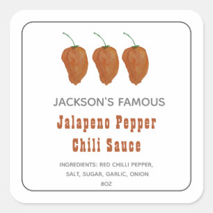 Selbstgemachte Hot Sauce Jalapen Chili Sauce Etike Quadratischer Aufkleber