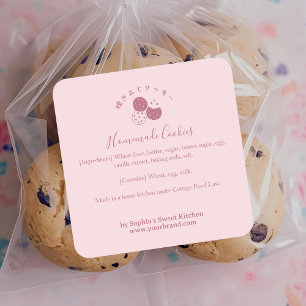 Selbstgemachte Kekse Rosa Minimalistische Bäckerei Quadratischer Aufkleber