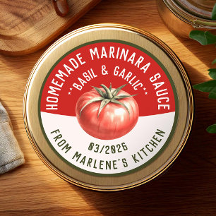 Selbstgemachte Marinara-Sauce mit Basilikum und Kn Runder Aufkleber