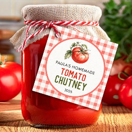 Selbstgemachte Tomaten-Chutney mit Karomuster Geschenkanhänger