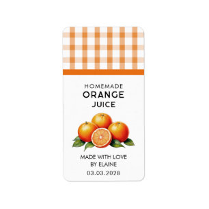 Selbstgemachter Orangensaft mit Karomuster Adressaufkleber