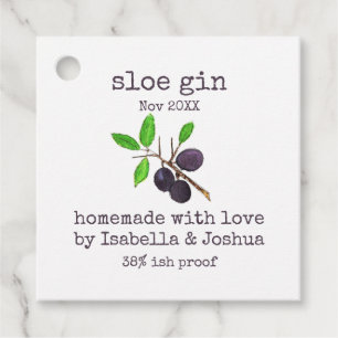 Selbstgemachter Schlehen-Gin-Etikett mit Liebe Geschenkanhänger