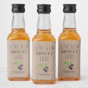 Selbstgemachter Sloe Gin mit Liebe auf Kraftpapier Alkoholflaschenetikett