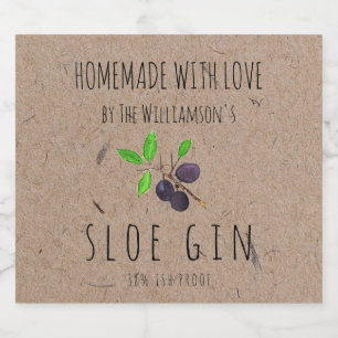 Selbstgemachter Sloe Gin mit Liebe auf Kraftpapier Alkoholflaschenetikett