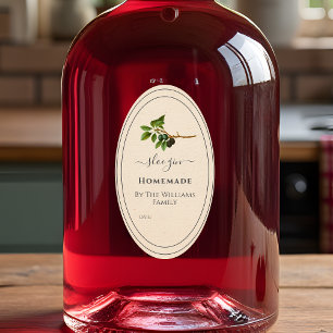 Selbstgemachter Sloe Gin mit Vintage-Illustration Ovaler Aufkleber