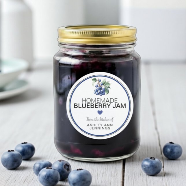 Selbstgemachtes Blaubeermarmelade Etikett | Aus de Runder Aufkleber (A homemade blueberry jam jar with a personalized blueberry jam jar label)