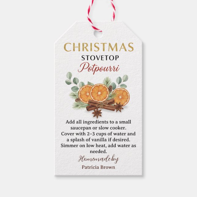 Selbstgemachtes Weihnachts-Stovetop-Potpourri-Reze Geschenkanhänger (Vorderseite)