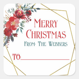 Selbstkleber frohe Weihnachten Poinsettia Blumenge Quadratischer Aufkleber