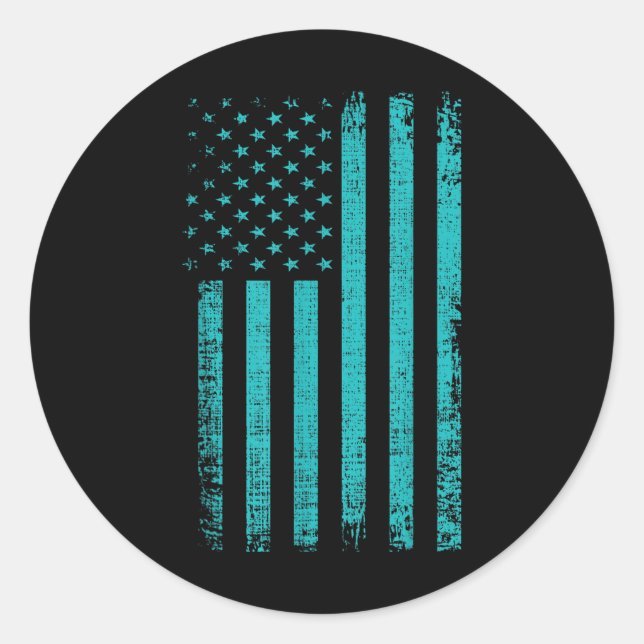 Selbstmordbewusstsein US-Flagge Aquamarinen Lila A Runder Aufkleber (Vorderseite)