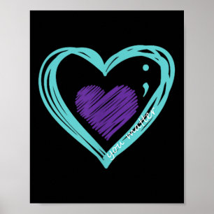 Selbstmordpräventionsbewusstsein Türkis Lila Herz Poster
