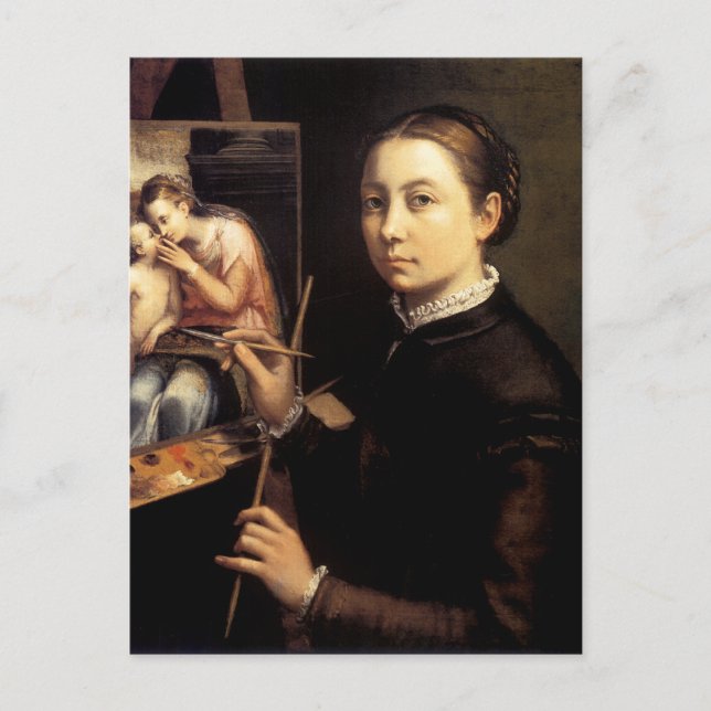 Selbstportrait am Easel Postkarte (Vorderseite)