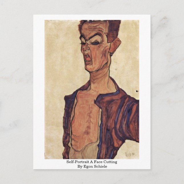 Selbstportrait ein Gesicht schneiden von Egon Schi Postkarte (Vorderseite)